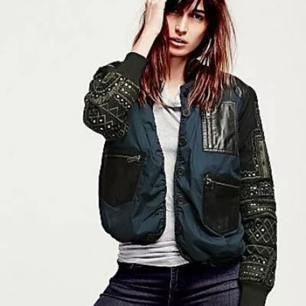 Free People Sequin Bomber Jacket